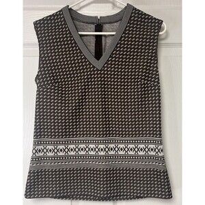 Vintage 70s Fair Isle Brown White Women's Sleeveless Top Medium Unbranded